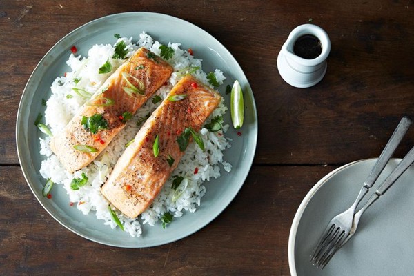 Roasted salmon with a cheat's Vietnamese caramel sauce