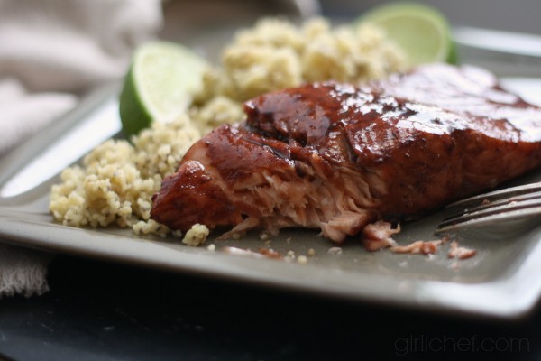 Roasted salmon with Burgundy-balsamic glaze