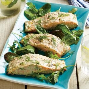 Roasted salmon with Dijon-dill sauce
