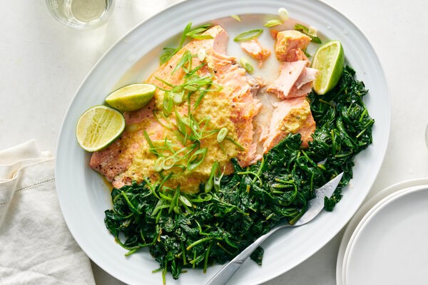Roasted salmon with ginger-lime butter