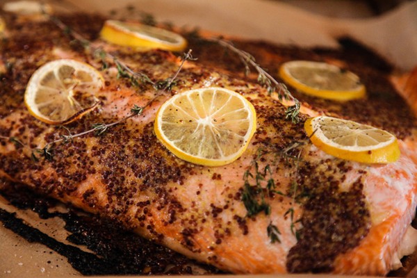 Roasted salmon with honey-Dijon glaze
