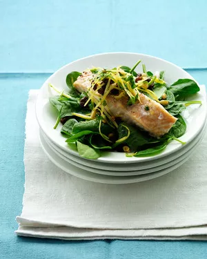 Roasted salmon with lemon relish