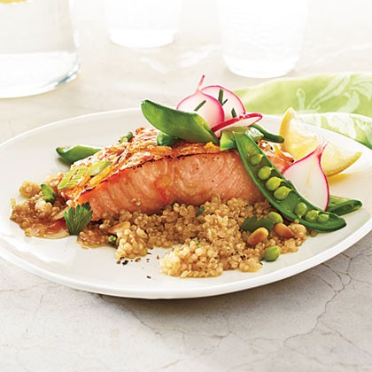 Roasted salmon with soy-marmalade glaze