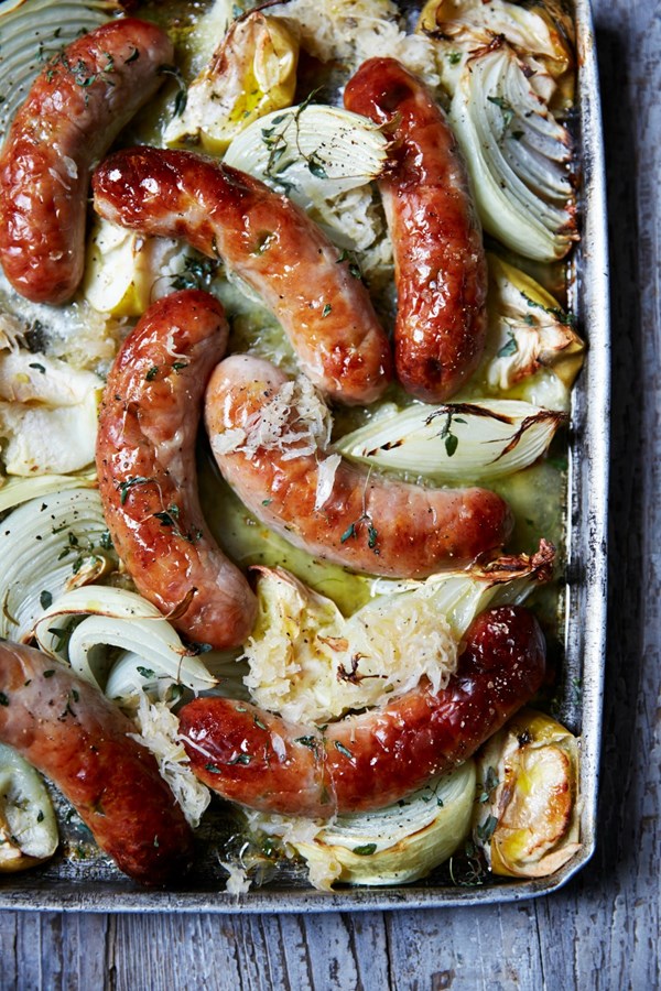 Roasted sausage and apple with sauerkraut