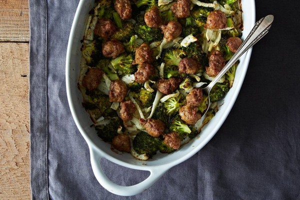 Roasted sausage with broccoli and fennel