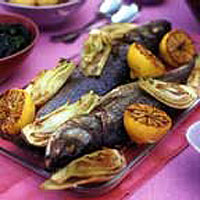 Roasted sea bass with lemon and fennel