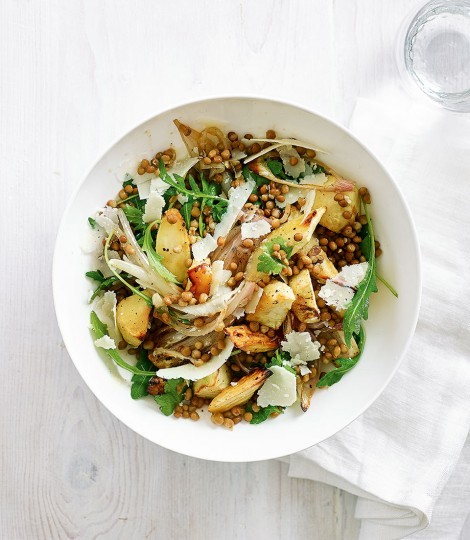 Roasted shallot and parsnip lentil salad