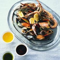 Roasted shellfish with dipping sauces