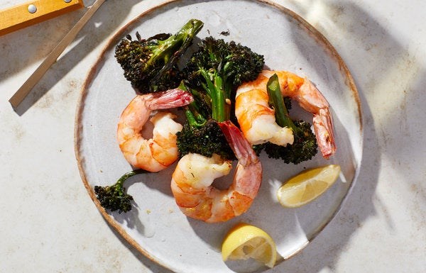 Roasted shrimp and broccoli