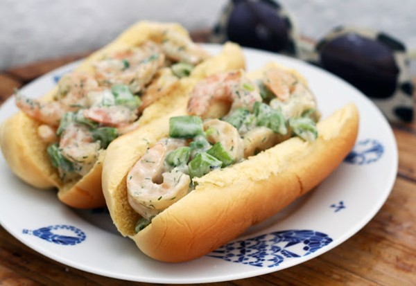 Roasted shrimp and snap pea rolls