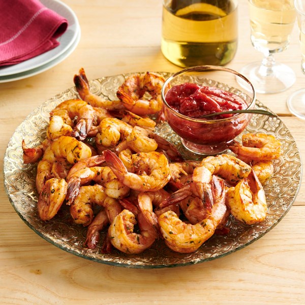Roasted shrimp with cranberry cocktail sauce