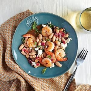 Roasted shrimp with white beans and feta