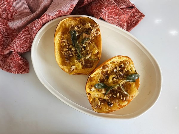Roasted spaghetti squash with brown butter and walnuts