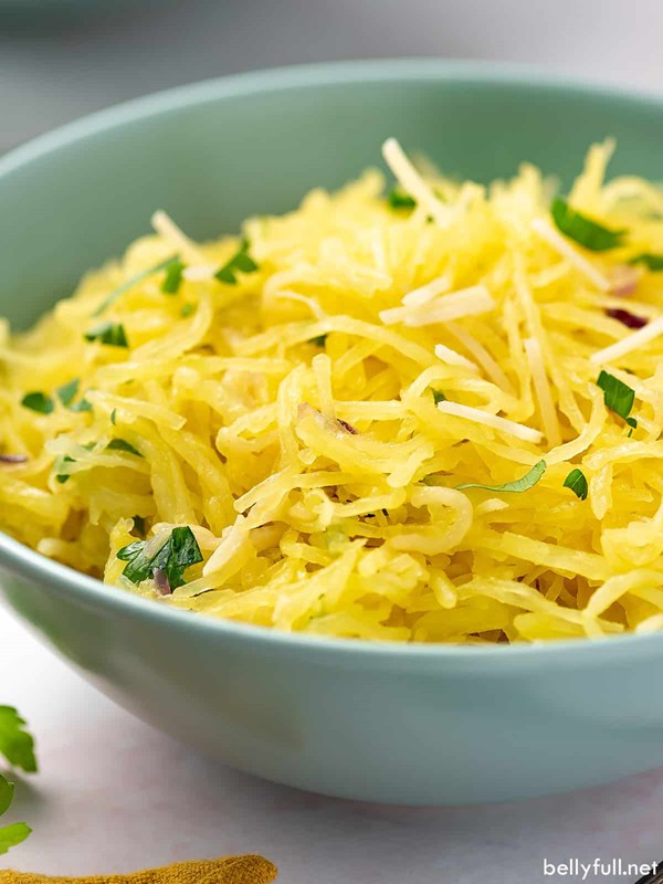Roasted spaghetti squash with garlic and Parmesan