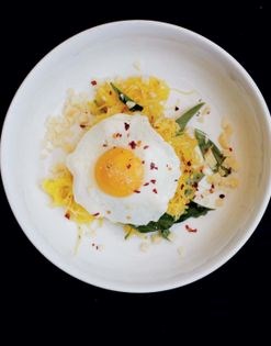 Roasted spaghetti squash with Parmesan and eggs