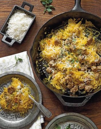 Roasted spaghetti squash with sausage