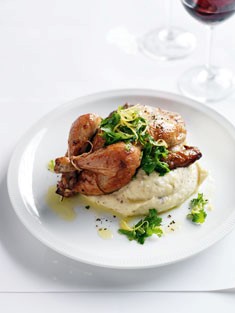 Roasted spatchcock with porcini mash