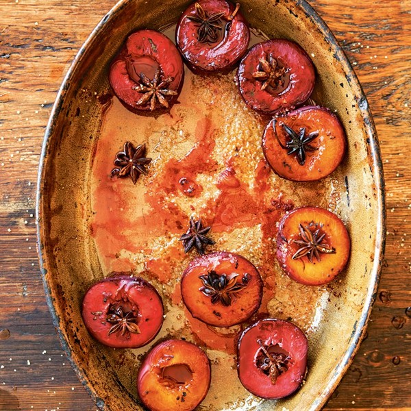 Roasted spiced black plums