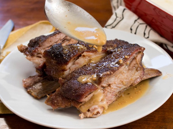 Roasted spiced lamb ribs with whole grain mustard sauce