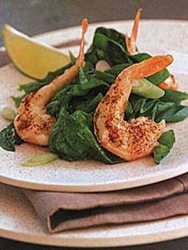 Roasted spiced shrimp on wilted spinach