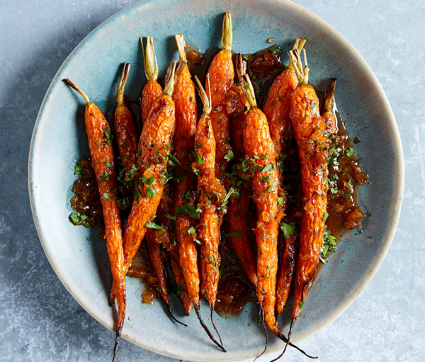 Roasted spring carrots in agrodolce