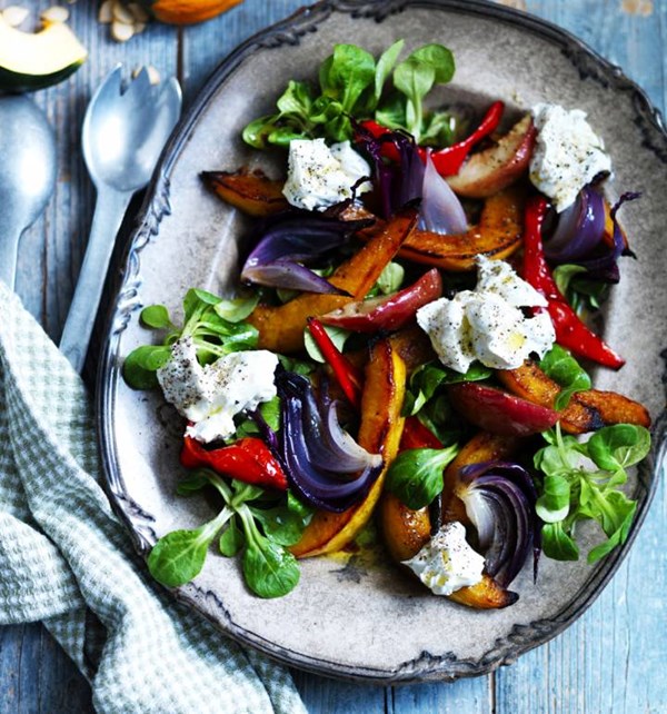Roasted squash and apple salad with truffled goats' cheese