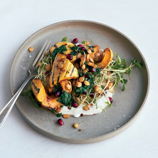 Roasted squash and mixed sprouts bowl