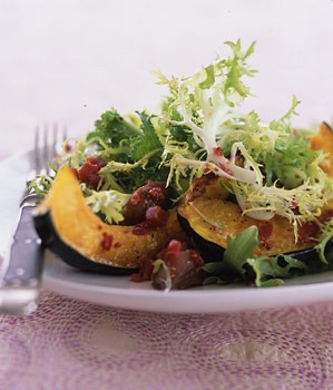 Roasted squash, chestnut, and chicory salad with cranberry vinaigrette