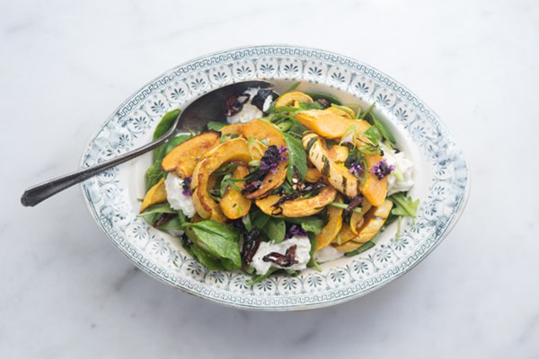 Roasted squash, chile, and mozzarella salad
