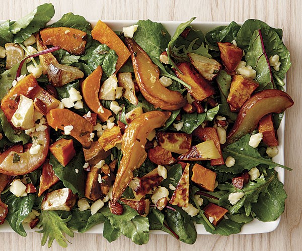 Roasted squash, sweet potato, turnip and pear salad