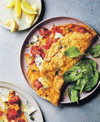 Roasted squash, tomato & goat's cheese omelette