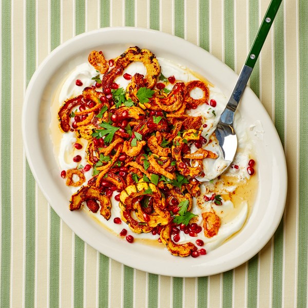 Roasted squash with crispy onions 