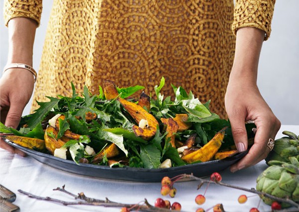 Roasted squash with date relish and pumpkin seeds