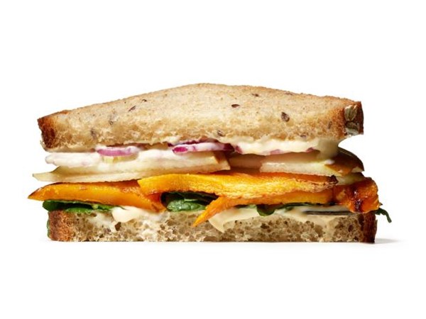 Roasted squash with pear sandwiches