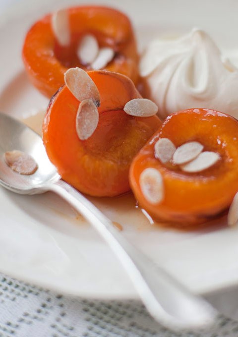 Roasted stone fruits with maple syrup and lemon-scented cream