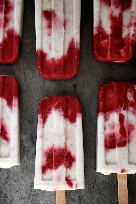 Roasted strawberry and toasted coconut popsicles