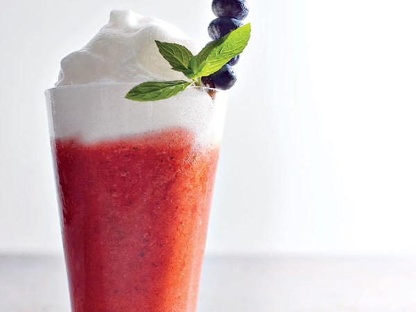Roasted strawberry margaritas with aquafaba whip