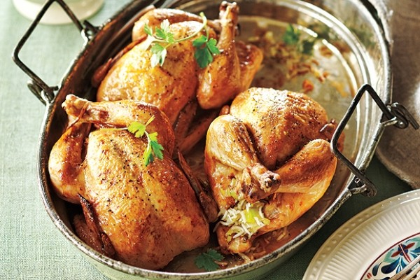 Roasted stuffed Cornish hens