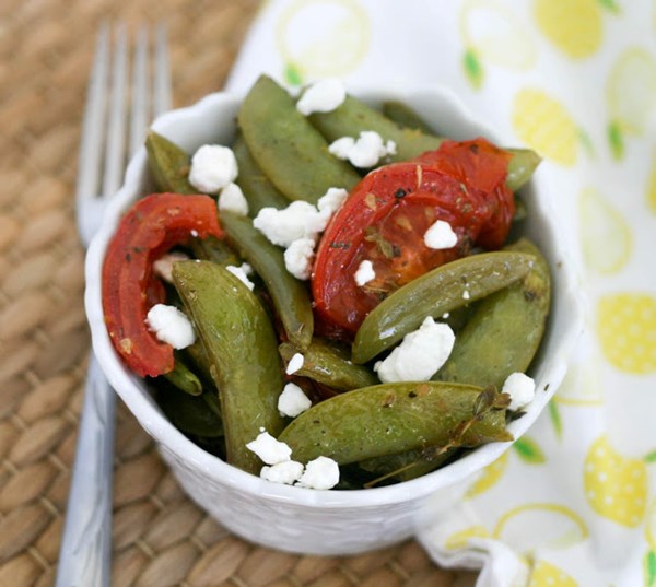 Roasted sugar snap peas & tomato salad