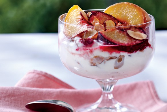 Roasted summer fruit with spiced mascarpone cream