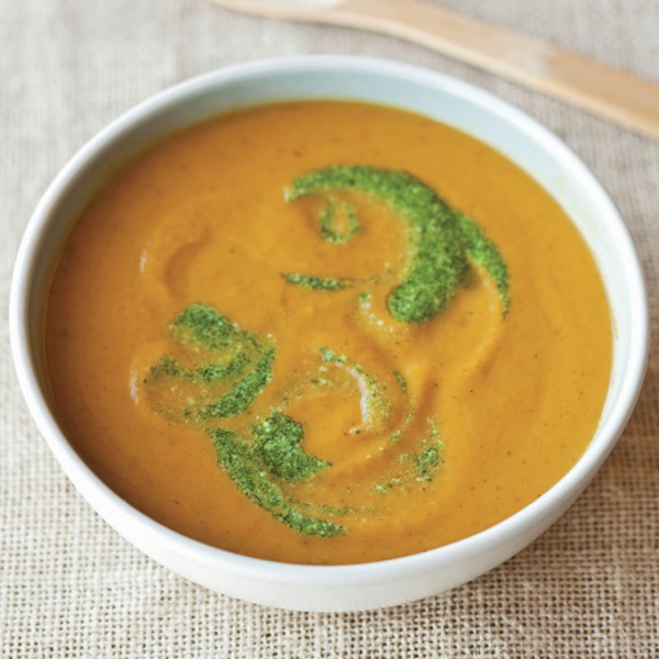Roasted summer vegetable soup with pesto
