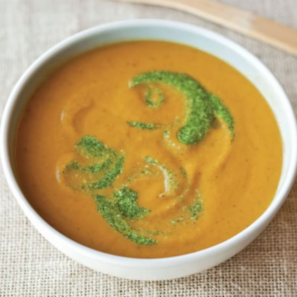 Roasted summer vegetable soup with pesto
