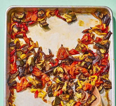 Roasted summer vegetable traybake