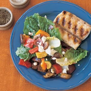 Roasted summer vegetables with goat cheese
