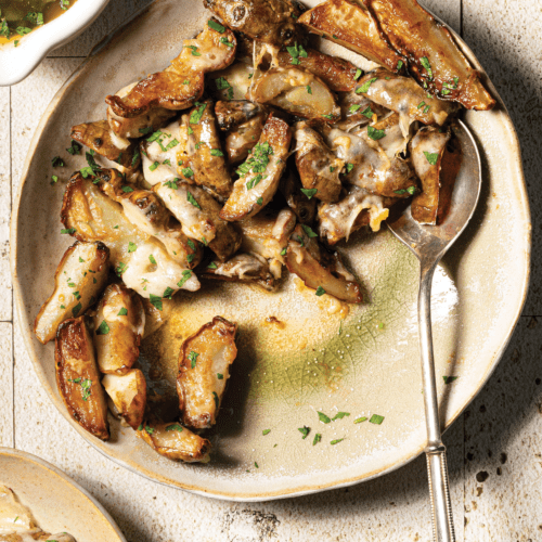 Roasted sunchokes with bagna cauda and melted Appenzeller