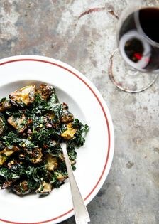 Roasted sunchokes with massaged kale and brown butter vinaigrette