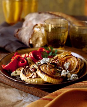 Roasted sweet onions with Cabrales blue cheese