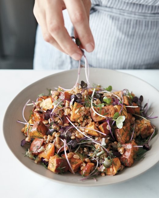 Roasted sweet-potato and farro salad