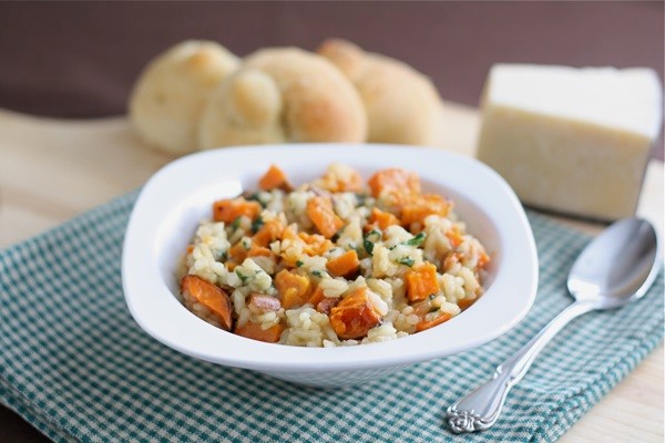 Roasted sweet potato and spinach risotto