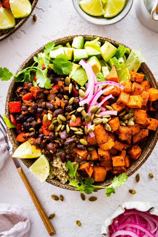 Roasted sweet potato black bean bowl